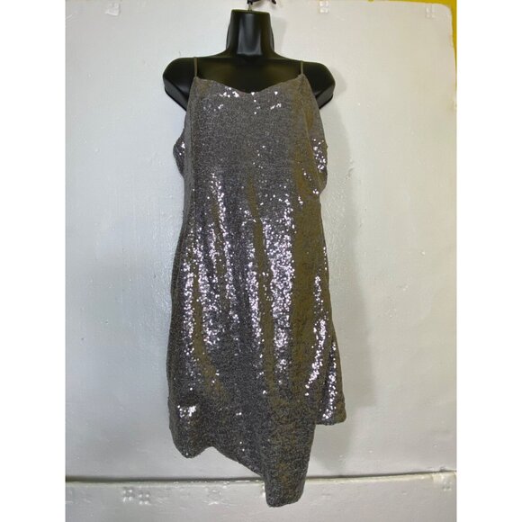 Lulus XL Silver Sequin Mini Dress Spaghetti Straps Disco Bling Club Y2k Rave - Picture 1 of 9